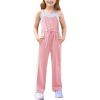 imageGRACE KARIN Girls Jumpsuit Drawstring Waist Contrast Color Romper Spaghetti Strap Long Coveralls Pants 512YPink