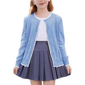 imageGRACE KARIN Girls Cardigan Sweater Long Sleeve Crewneck Knit School Uniform Sweater for Girls 512 YearsBlue