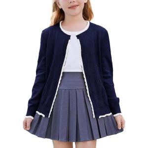 imageGRACE KARIN Girls Cardigan Sweater Long Sleeve Crewneck Knit School Uniform Sweater for Girls 512 YearsNavy Blue