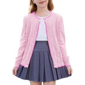imageGRACE KARIN Girls Cardigan Sweater Long Sleeve Crewneck Knit School Uniform Sweater for Girls 512 YearsPink