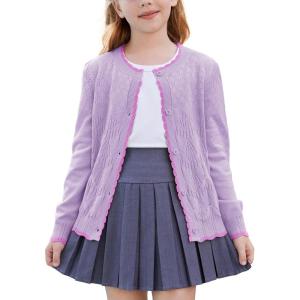 imageGRACE KARIN Girls Cardigan Sweater Long Sleeve Crewneck Knit School Uniform Sweater for Girls 512 YearsPurple