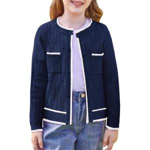 imageGRACE KARIN Girls Cardigan Sweater Long Sleeve Knit School Uniform Crew Neck Cute Cardigan 512 YearsNavy Blue