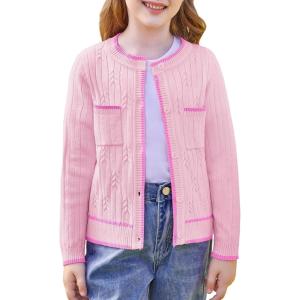 imageGRACE KARIN Girls Cardigan Sweater Long Sleeve Knit School Uniform Crew Neck Cute Cardigan 512 YearsPink