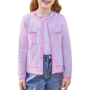 imageGRACE KARIN Girls Cardigan Sweater Long Sleeve Knit School Uniform Crew Neck Cute Cardigan 512 YearsPurple