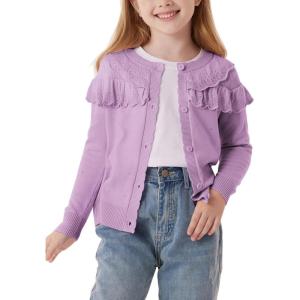 imageGRACE KARIN Girls Knit Cardigan Sweater Long Sleeve Ruffle Layered Lightweight Open Front Shrug Kids Casual Overwear 612Lavender Purple