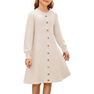 imageGRACE KARIN Girls Ribbed Knitted Sweater Dress Long Sleeve Casual Fall Winter Dress with Belt Size 514 YearsCream