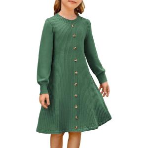 imageGRACE KARIN Girls Ribbed Knitted Sweater Dress Long Sleeve Casual Fall Winter Dress with Belt Size 514 YearsGreen