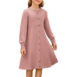 imageGRACE KARIN Girls Ribbed Knitted Sweater Dress Long Sleeve Casual Fall Winter Dress with Belt Size 514 YearsSalmon Pink