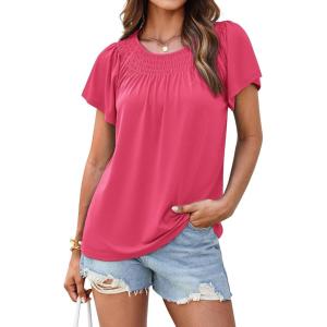 imageGRACE KARIN Womens Casual Work T Shirts Crew Neck Short Sleeve Blouse 2025 Summer Dressy Blouses Trendy OutfitsCherry Red