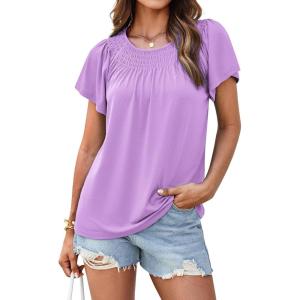 imageGRACE KARIN Womens Casual Work T Shirts Crew Neck Short Sleeve Blouse 2025 Summer Dressy Blouses Trendy OutfitsPurple