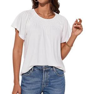 imageGRACE KARIN Womens Casual Work T Shirts Crew Neck Short Sleeve Blouse 2025 Summer Dressy Blouses Trendy OutfitsWhite