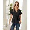 imageGRACE KARIN 2024 Womens Summer Tops Wrap V Neck Eyelet Top Ruffle Sleeve Peplum Casual T ShirtsBlack