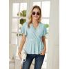 imageGRACE KARIN 2024 Womens Summer Tops Wrap V Neck Eyelet Top Ruffle Sleeve Peplum Casual T ShirtsBlue