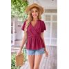 imageGRACE KARIN 2024 Womens Summer Tops Wrap V Neck Eyelet Top Ruffle Sleeve Peplum Casual T ShirtsDark Red Rose