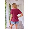 imageGRACE KARIN 2024 Womens Summer Tops Wrap V Neck Eyelet Top Ruffle Sleeve Peplum Casual T ShirtsDark Red Rose