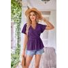 imageGRACE KARIN 2024 Womens Summer Tops Wrap V Neck Eyelet Top Ruffle Sleeve Peplum Casual T ShirtsDeep Purple