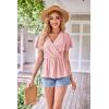 imageGRACE KARIN 2024 Womens Summer Tops Wrap V Neck Eyelet Top Ruffle Sleeve Peplum Casual T ShirtsPink