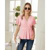 imageGRACE KARIN 2024 Womens Summer Tops Wrap V Neck Eyelet Top Ruffle Sleeve Peplum Casual T ShirtsPink