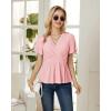 imageGRACE KARIN 2024 Womens Summer Tops Wrap V Neck Eyelet Top Ruffle Sleeve Peplum Casual T ShirtsPink