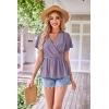 imageGRACE KARIN 2024 Womens Summer Tops Wrap V Neck Eyelet Top Ruffle Sleeve Peplum Casual T ShirtsPurple Lavender