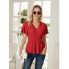 imageGRACE KARIN 2024 Womens Summer Tops Wrap V Neck Eyelet Top Ruffle Sleeve Peplum Casual T ShirtsRed