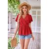 imageGRACE KARIN 2024 Womens Summer Tops Wrap V Neck Eyelet Top Ruffle Sleeve Peplum Casual T ShirtsRed