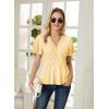 imageGRACE KARIN 2024 Womens Summer Tops Wrap V Neck Eyelet Top Ruffle Sleeve Peplum Casual T ShirtsYellow