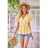 imageGRACE KARIN 2024 Womens Summer Tops Wrap V Neck Eyelet Top Ruffle Sleeve Peplum Casual T ShirtsYellow