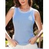 imageGRACE KARIN Women 2025 Summer Sleeveless Sweater Crochet Knit Tank Tops Sweater Lightweight Waffle Contrast Sweater VestLight Blue