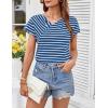 imageGRACE KARIN Womens Summer Tops Short Sleeve V Neck Striped T Shirt Casual Comfy Dressy BlousesBluewhite Stripe