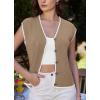 imageGRACE KARIN Womens Sweater Vest 2025 Summer Casual V Neck Cap Sleeve Button Down Sleeveless Knit TopKhaki