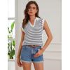 imageGRACE KARIN Womens Sweater Vest Top Striped V Neck Polo Summer Tank TopWhite