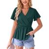 imageGRACE KARIN 2024 Womens Summer Tops Wrap V Neck Eyelet Top Ruffle Sleeve Peplum Casual T ShirtsDark Green Blue