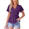 imageGRACE KARIN 2024 Womens Summer Tops Wrap V Neck Eyelet Top Ruffle Sleeve Peplum Casual T ShirtsDeep Purple