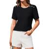 imageGRACE KARIN 2025 Womens Tops Business Casual Dressy Summer Tops Short Sleeve Hollow Out Button Work BlousesBlack