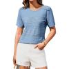 imageGRACE KARIN 2025 Womens Tops Business Casual Dressy Summer Tops Short Sleeve Hollow Out Button Work BlousesGray Blue