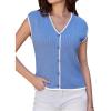 imageGRACE KARIN Womens Sweater Vest 2025 Summer Casual V Neck Cap Sleeve Button Down Sleeveless Knit TopSky Blue