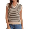 imageGRACE KARIN Womens Sweater Vest Top Striped V Neck Polo Summer Tank TopApricot