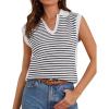 imageGRACE KARIN Womens Sweater Vest Top Striped V Neck Polo Summer Tank TopWhite