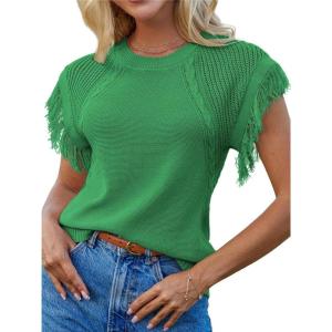 imageGRACE KARIN Womens Sleeveless Sweater Vest Fringe Cap Sleeve Sweater Casual Crew Neck Loose Fit Pullover Tank Tops S2XLGreen