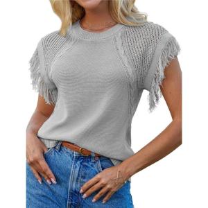 imageGRACE KARIN Womens Sleeveless Sweater Vest Fringe Cap Sleeve Sweater Casual Crew Neck Loose Fit Pullover Tank Tops S2XLGrey