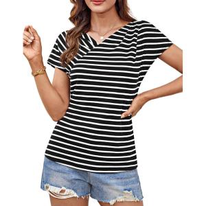 imageGRACE KARIN Womens Summer Tops Short Sleeve V Neck Striped T Shirt Casual Comfy Dressy BlousesBlackwhite Stripe