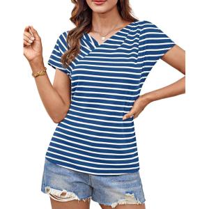 imageGRACE KARIN Womens Summer Tops Short Sleeve V Neck Striped T Shirt Casual Comfy Dressy BlousesBluewhite Stripe