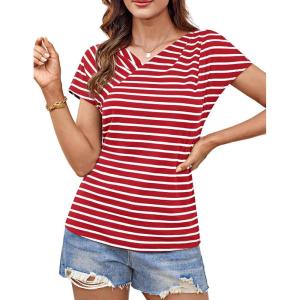 imageGRACE KARIN Womens Summer Tops Short Sleeve V Neck Striped T Shirt Casual Comfy Dressy BlousesRedwhite Stripe