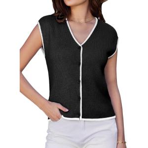 imageGRACE KARIN Womens Sweater Vest 2025 Summer Casual V Neck Cap Sleeve Button Down Sleeveless Knit TopBlack