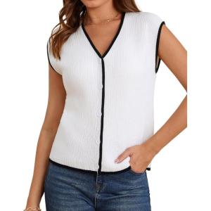 imageGRACE KARIN Womens Sweater Vest 2025 Summer Casual V Neck Cap Sleeve Button Down Sleeveless Knit TopIvory