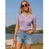 imageGRACE KARIN Women 2025 Short Sleeve Cardigan Sweater Lightweight Crochet Shrug Puff Sleeve Button HollowedOut Knit TopsPink Purple