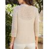 imageGRACE KARIN Women 34 Sleeve Crochet Cardigan 2025 Summer Cardigan Sweater Hollow Out Lightweight Gold Button CardiganBeige