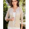 imageGRACE KARIN Women 34 Sleeve Crochet Cardigan 2025 Summer Cardigan Sweater Hollow Out Lightweight Gold Button CardiganBeige