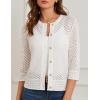 imageGRACE KARIN Women 34 Sleeve Crochet Cardigan 2025 Summer Cardigan Sweater Hollow Out Lightweight Gold Button CardiganWhite